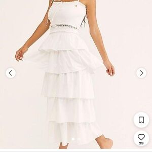 Free People Strapless White Tiered Dress NWT
